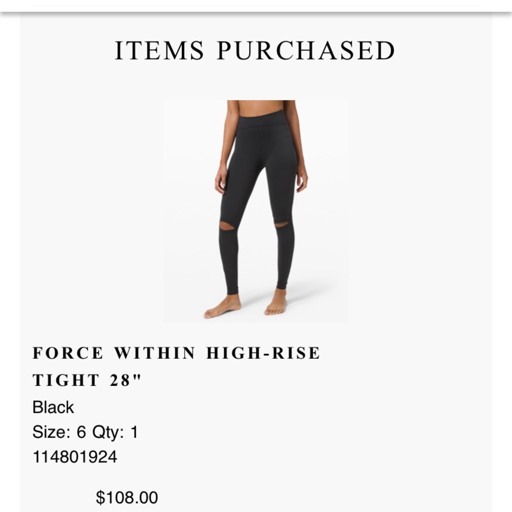 Lululemon Force Within High Rise Legging 28”